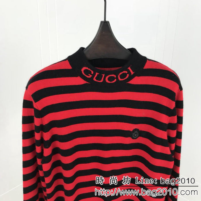 Gucci古奇 18ss秋冬新款 撞色條紋貂絨衫 胸口小蜜蜂貼章logo 手感柔軟 舒適保暖 ydi2328